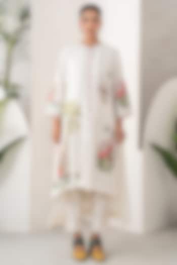 Ivory Silk Chanderi Floral Printed High-Low Tunic Set by Haute Mess at Pernia's Pop Up Shop