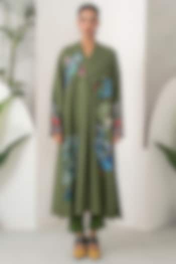 Leaf Green Silk Chanderi Printed Tunic Set by Haute Mess at Pernia's Pop Up Shop