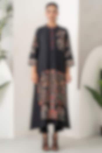 Black Silk Chanderi Printed Tunic Set by Haute Mess at Pernia's Pop Up Shop