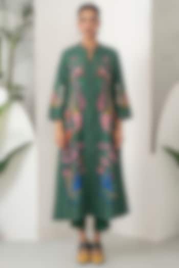 Emerald Silk Chanderi Printed Tunic Set by Haute Mess at Pernia's Pop Up Shop