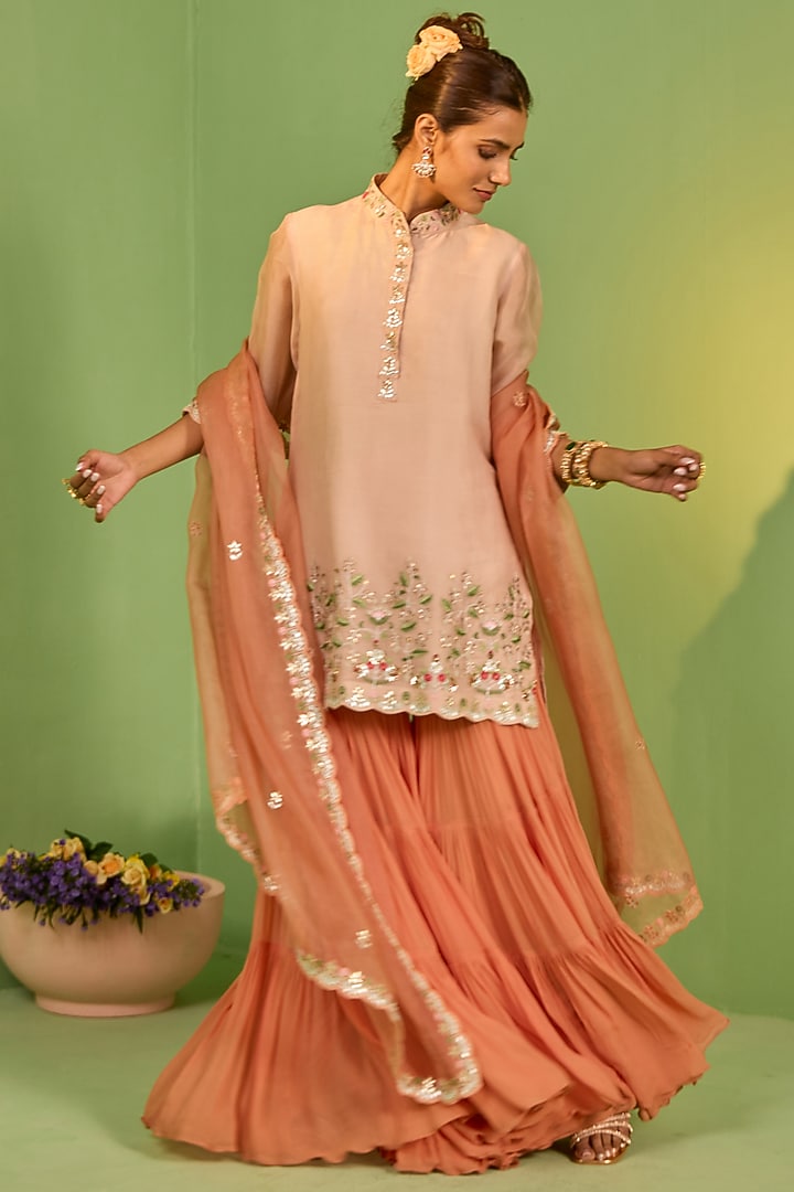 Peach Organza Gota Patti Hand Embroidered Kurta Set by House of Armuse at Pernia's Pop Up Shop