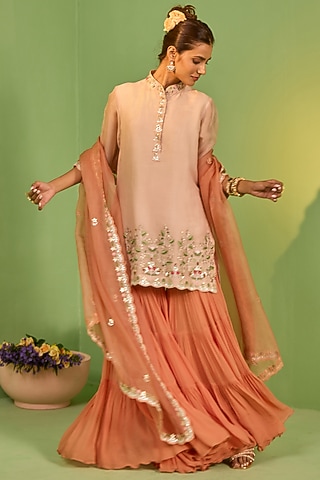 Peach Organza Gota Patti Hand Embroidered Kurta Set by House of Armuse