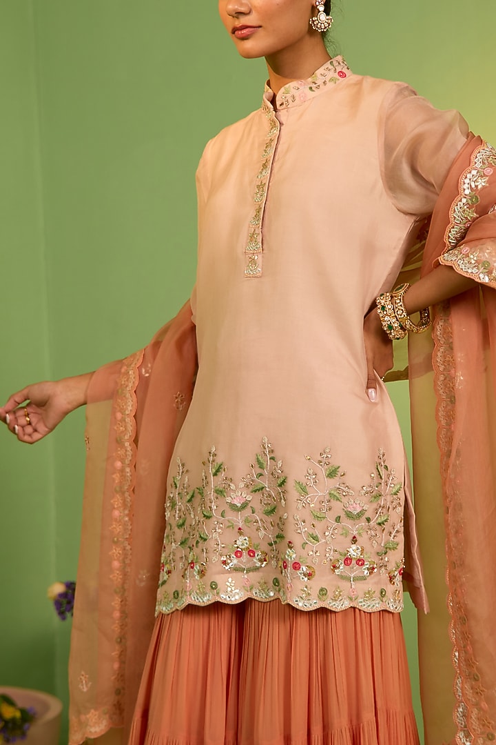 Peach Organza Gota Patti Hand Embroidered Kurta Set by House of Armuse at Pernia's Pop Up Shop