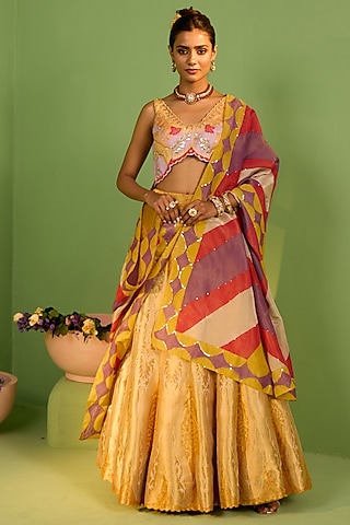 Yellow Banarasi Silk Gota Patti & Sequins Work Lehenga Set by House of Armuse