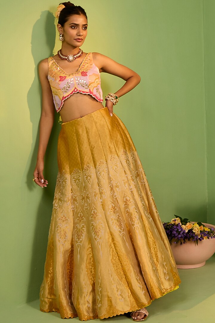Yellow Banarasi Silk Gota Patti & Sequins Work Wedding Lehenga Set by House of Armuse at Pernia's Pop Up Shop