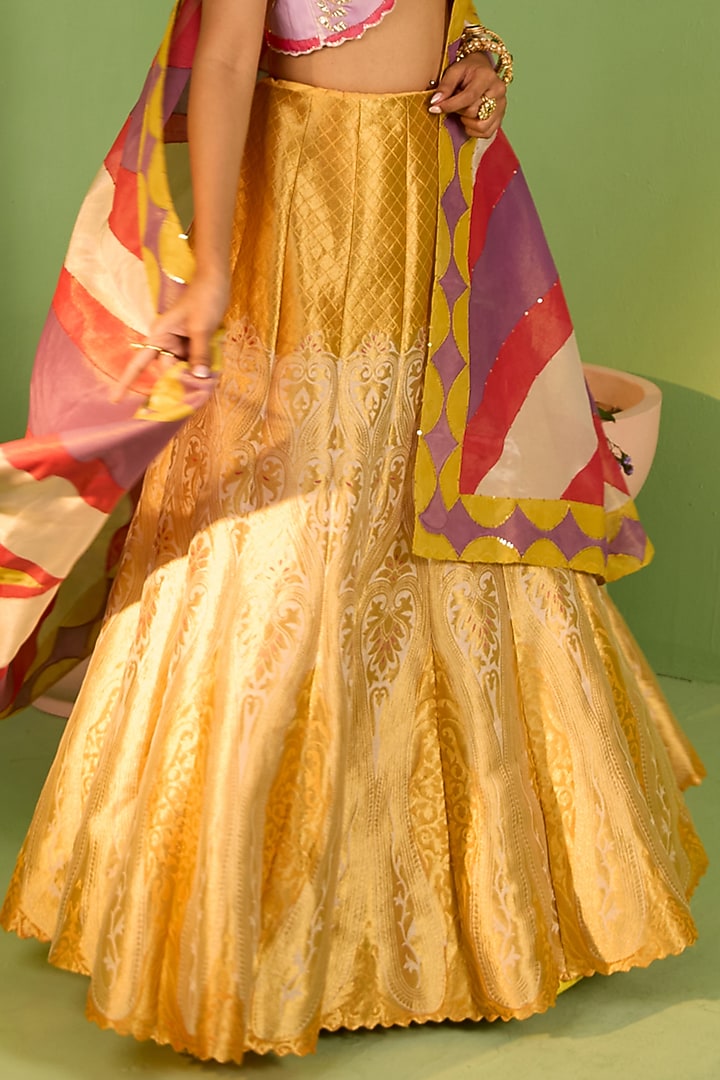 Yellow Banarasi Silk Gota Patti & Sequins Work Wedding Lehenga Set by House of Armuse at Pernia's Pop Up Shop
