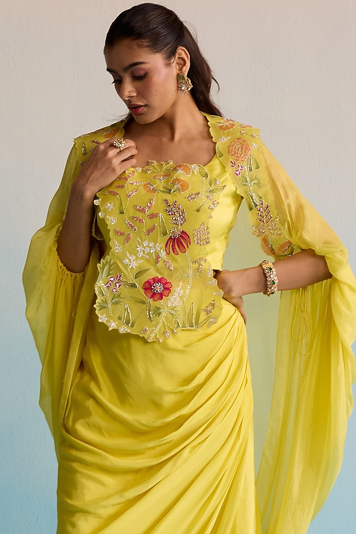 Yellow Butter Silk Cape Set by House of Armuse at Pernia's Pop Up Shop
