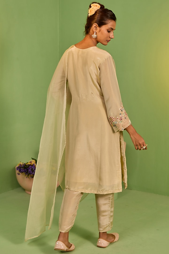 Mint Green Shimmer Organza Thread Work Kurta Set by House of Armuse at Pernia's Pop Up Shop