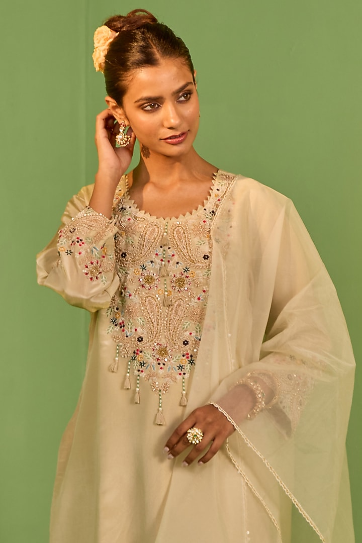 Mint Green Shimmer Organza Thread Work Kurta Set by House of Armuse at Pernia's Pop Up Shop