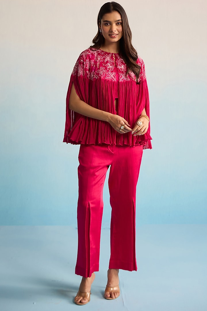 Hot Pink Chiffon & Organza Cutdana Work Co-Ord Set by House of Armuse at Pernia's Pop Up Shop