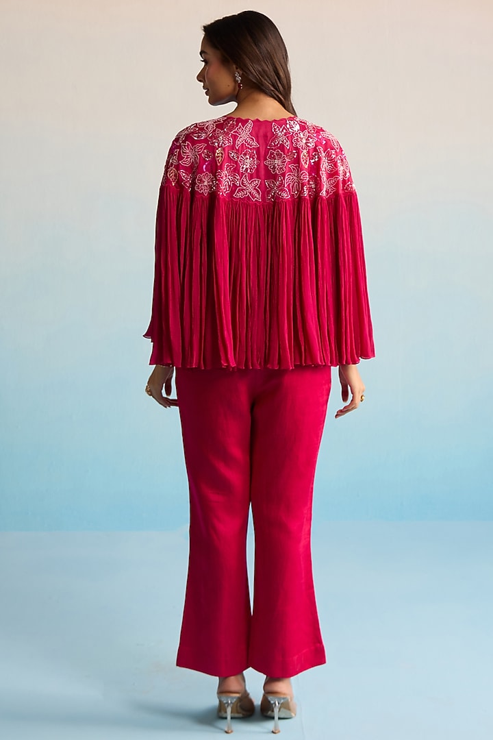 Hot Pink Chiffon & Organza Cutdana Work Co-Ord Set by House of Armuse at Pernia's Pop Up Shop