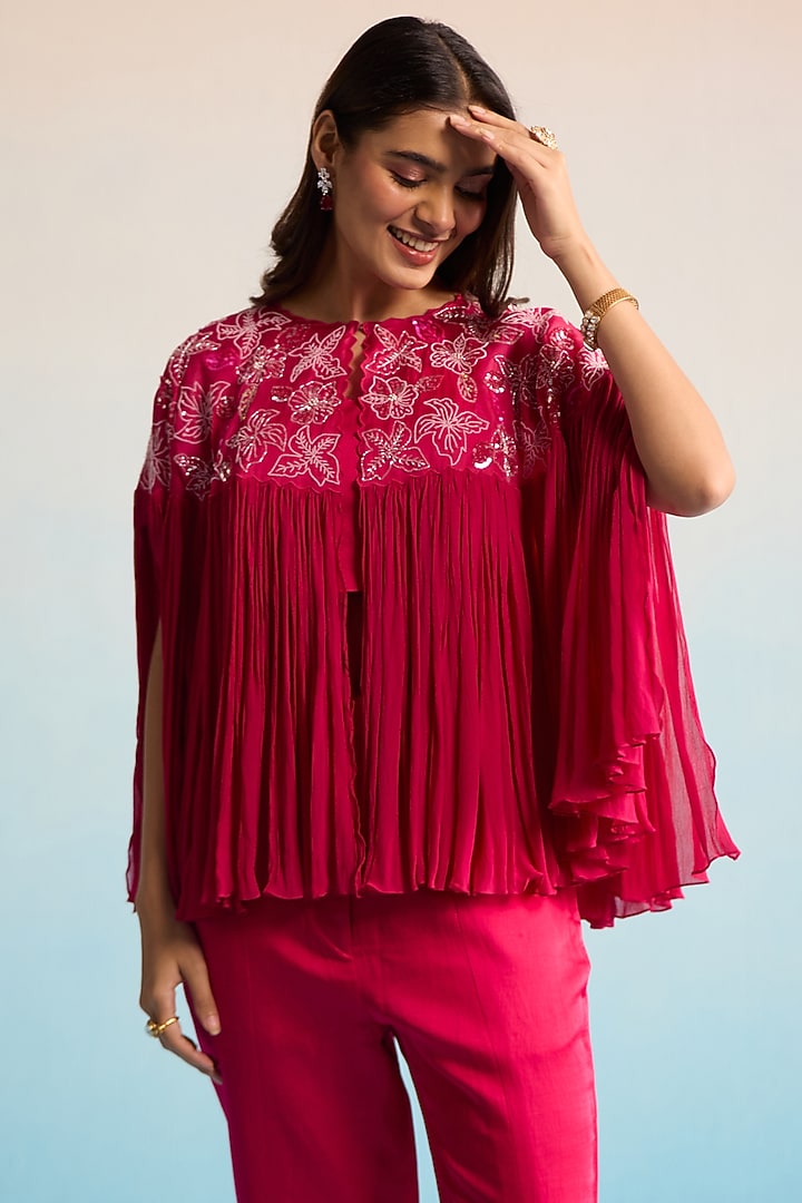 Hot Pink Chiffon & Organza Cutdana Work Co-Ord Set by House of Armuse at Pernia's Pop Up Shop