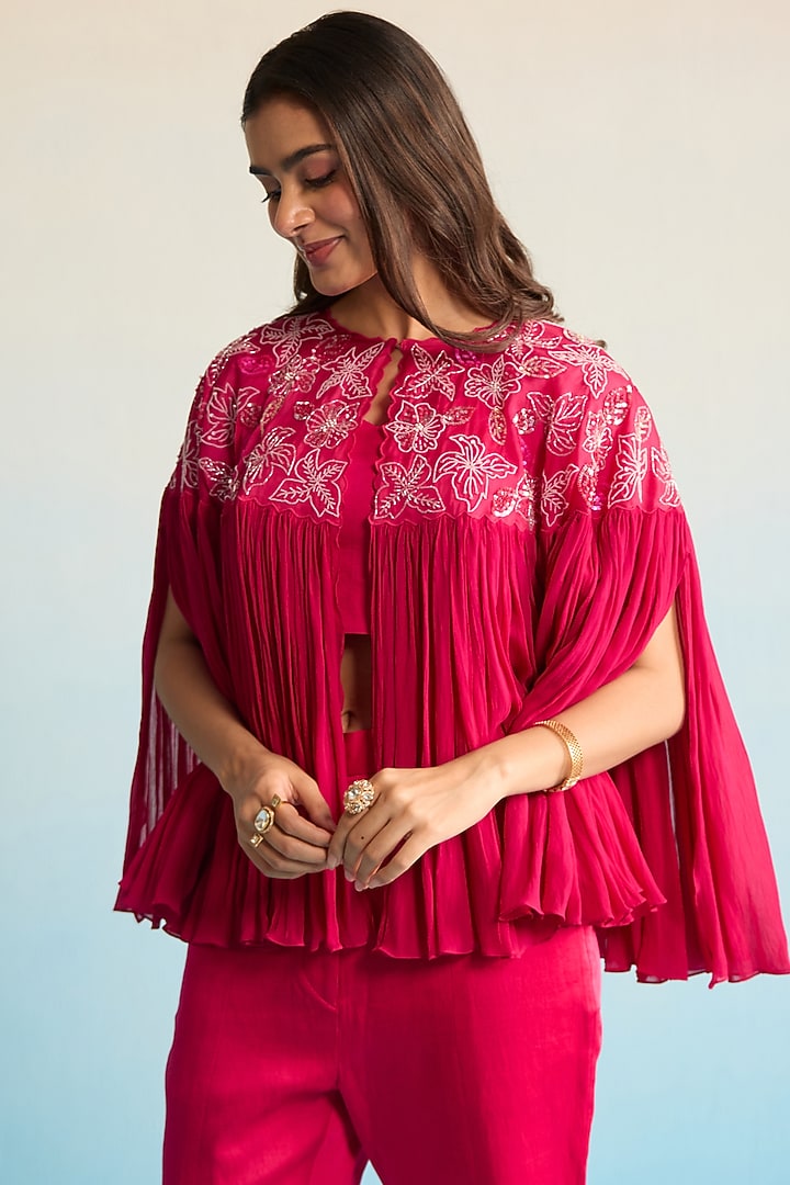 Hot Pink Chiffon & Organza Cutdana Work Co-Ord Set by House of Armuse at Pernia's Pop Up Shop