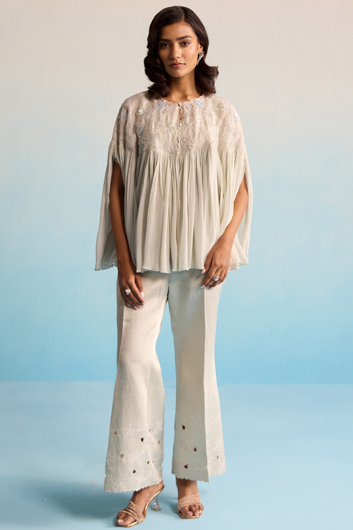 Ice Blue Georgette Cutdana & Sequins Work Co-Ord Set by House of Armuse at Pernia's Pop Up Shop