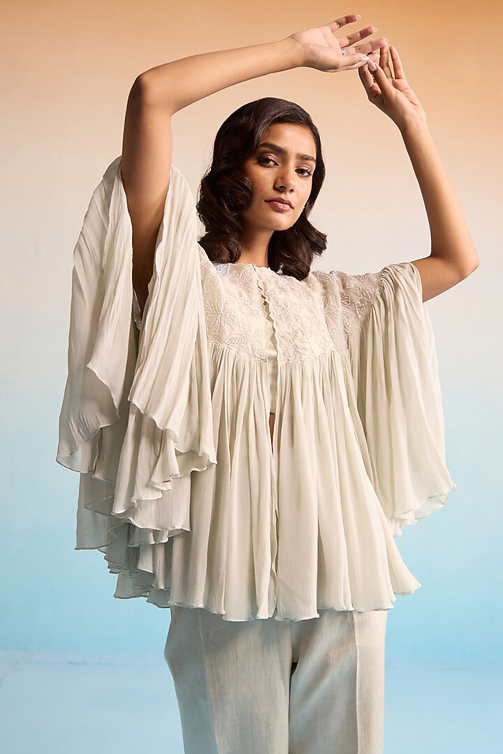 Ice Blue Georgette Cutdana & Sequins Work Co-Ord Set by House of Armuse at Pernia's Pop Up Shop