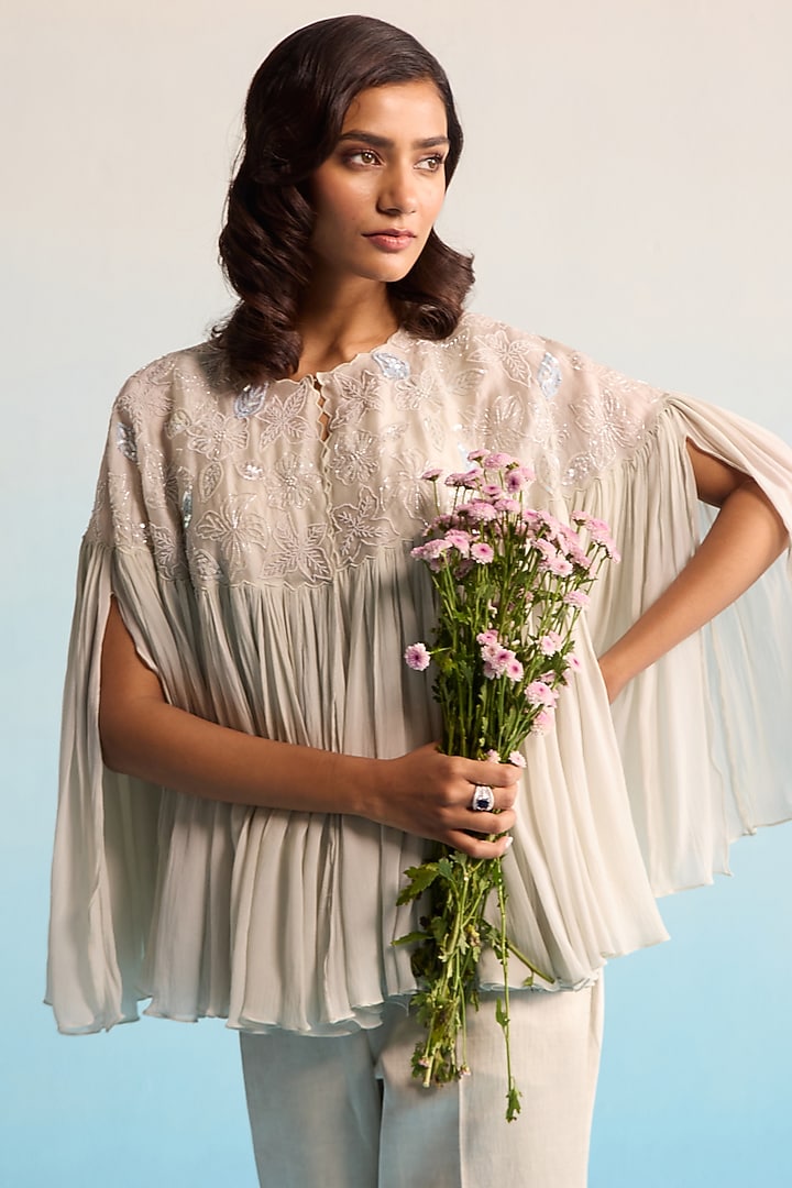 Ice Blue Georgette Cutdana & Sequins Work Co-Ord Set by House of Armuse at Pernia's Pop Up Shop