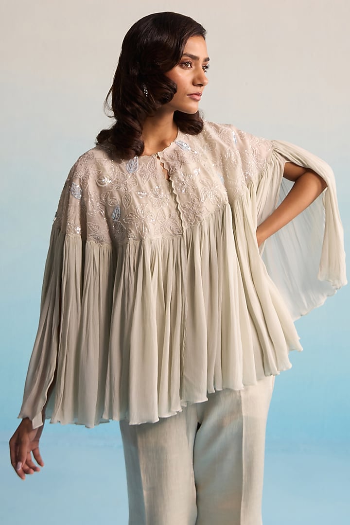 Ice Blue Georgette Cutdana & Sequins Work Co-Ord Set by House of Armuse at Pernia's Pop Up Shop