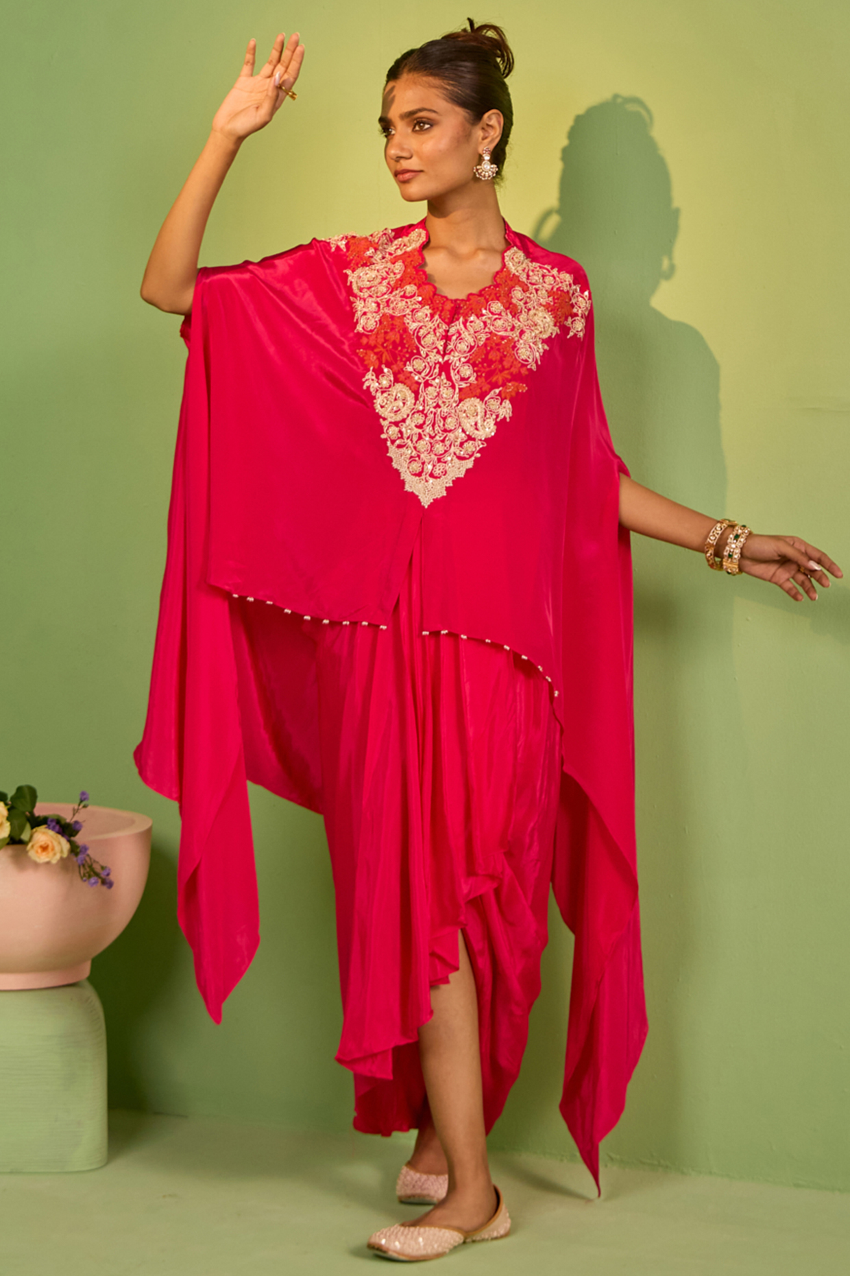 Hot Pink Silk Thread Work Kaftan Set by House of Armuse at Pernia's Pop Up Shop