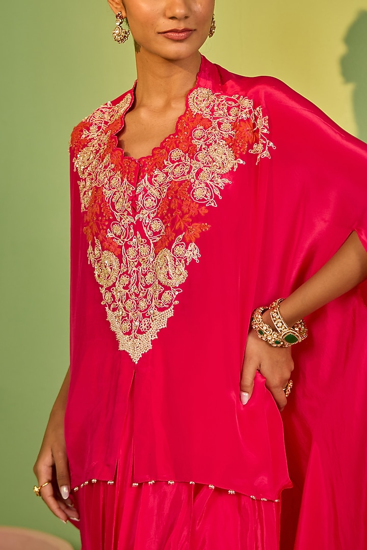Hot Pink Silk Thread Work Kaftan Set by House of Armuse at Pernia's Pop Up Shop