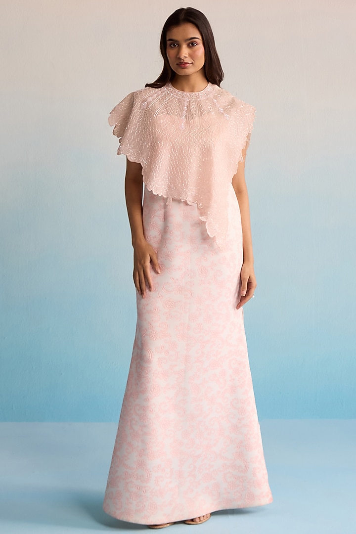 Blush Pink Organza Cutdana Work Cape Set by House of Armuse at Pernia's Pop Up Shop