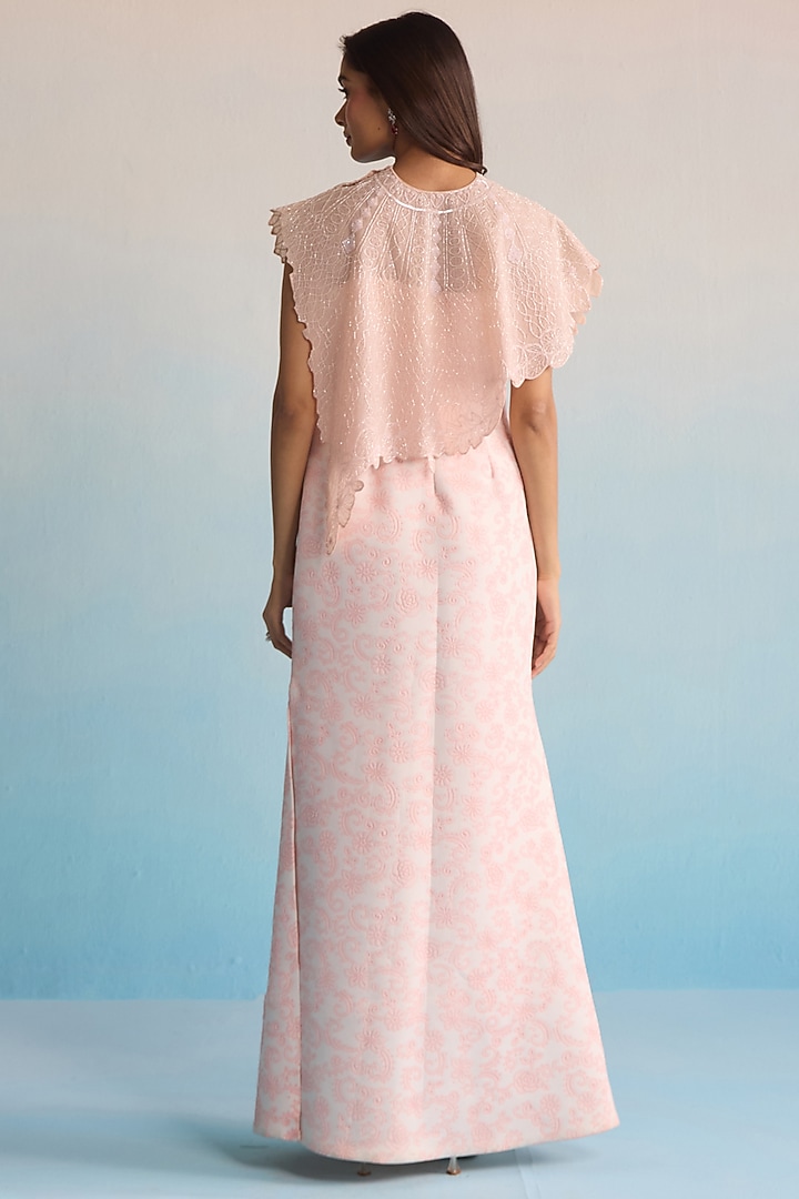 Blush Pink Organza Cutdana Work Cape Set by House of Armuse at Pernia's Pop Up Shop