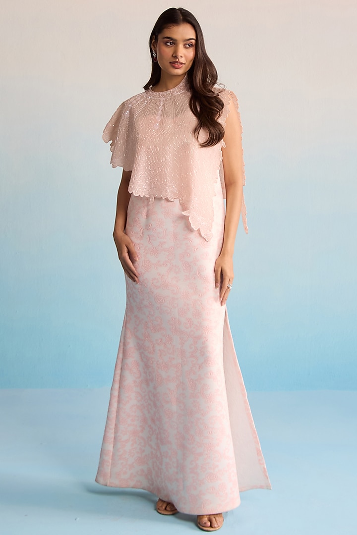 Blush Pink Organza Cutdana Work Cape Set by House of Armuse at Pernia's Pop Up Shop