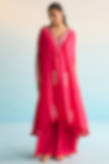 Hot Pink Rayon Crush Sequins Work Kaftan Set by House of Armuse at Pernia's Pop Up Shop