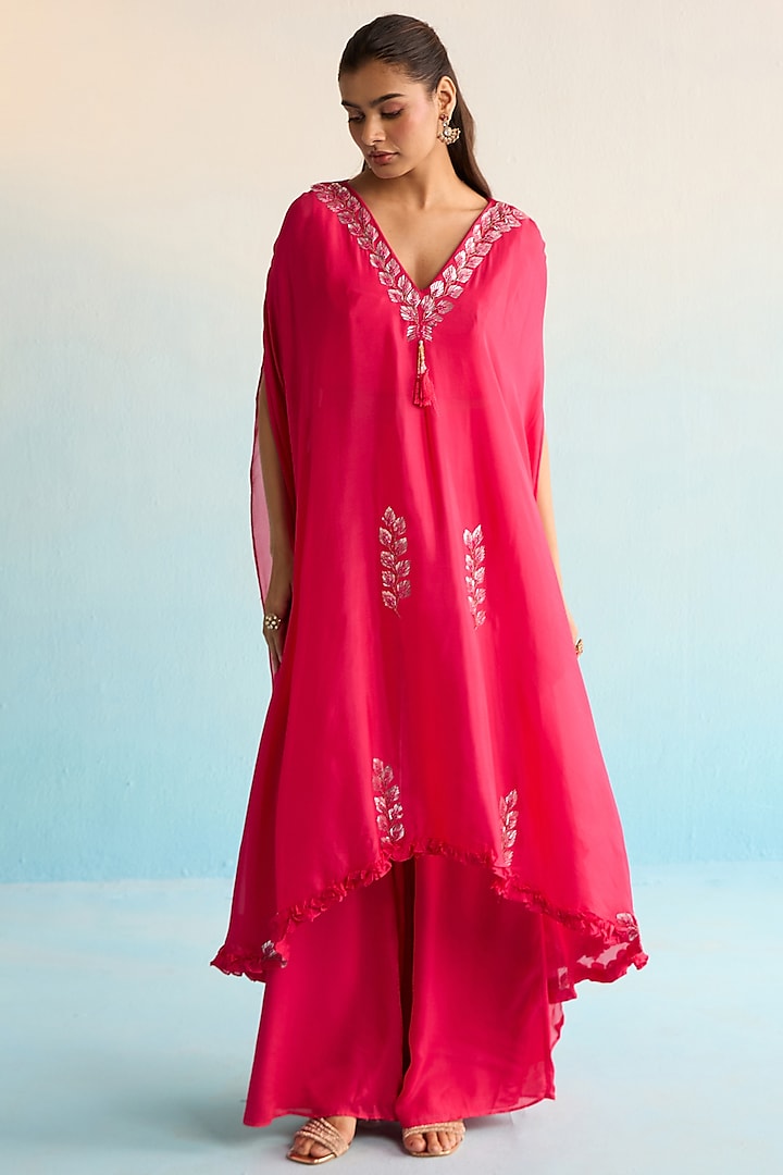Hot Pink Rayon Crush Sequins Work Kaftan Set by House of Armuse at Pernia's Pop Up Shop