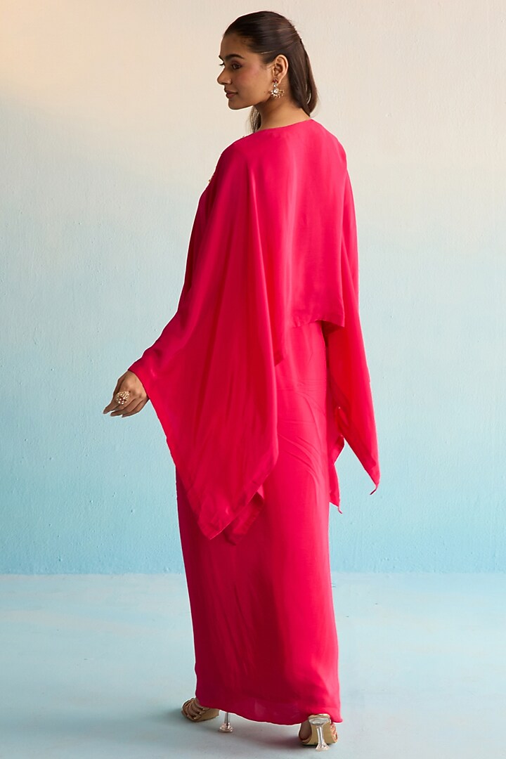 Hot Pink Rayon Crush Sequins Work Kaftan Set by House of Armuse at Pernia's Pop Up Shop