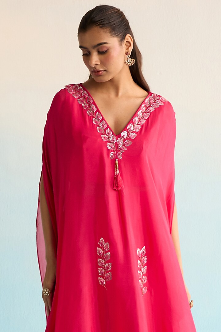 Hot Pink Rayon Crush Sequins Work Kaftan Set by House of Armuse at Pernia's Pop Up Shop