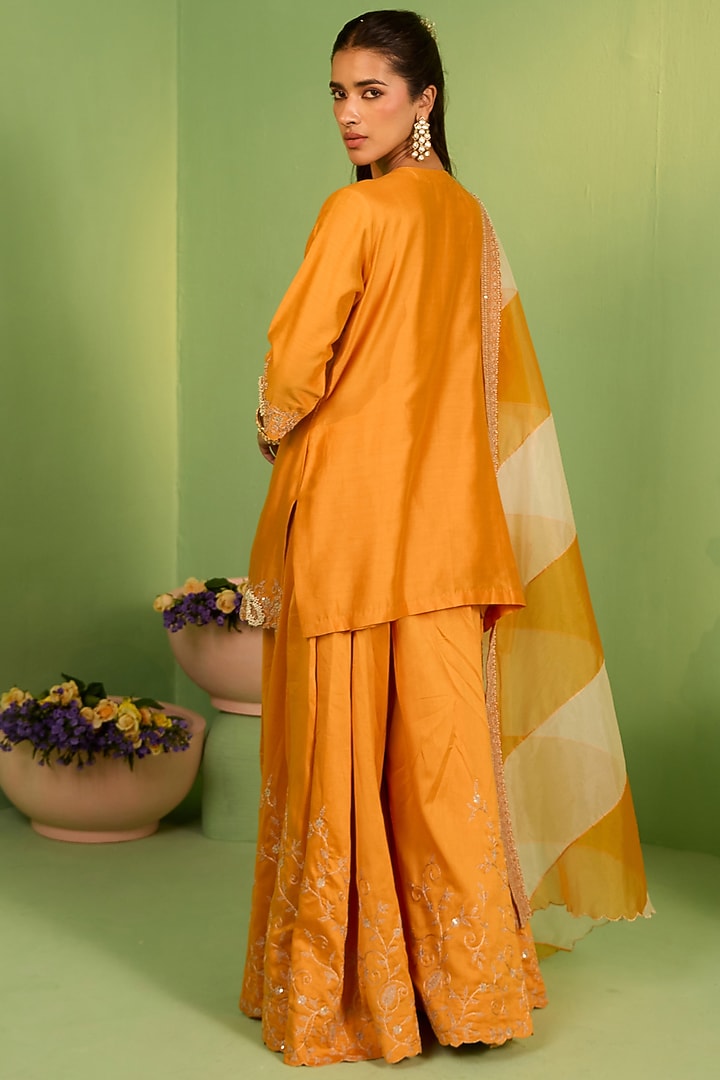Orange Chanderi Silk Marodi Work Kurta Set by House of Armuse at Pernia's Pop Up Shop