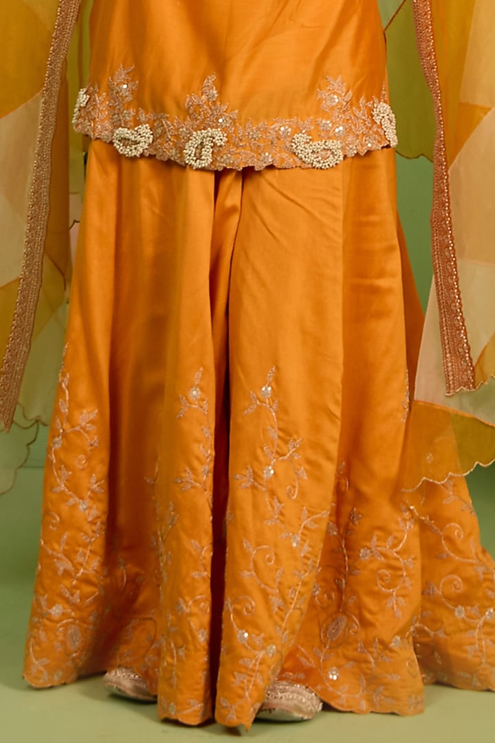 Orange Chanderi Silk Marodi Work Kurta Set by House of Armuse at Pernia's Pop Up Shop