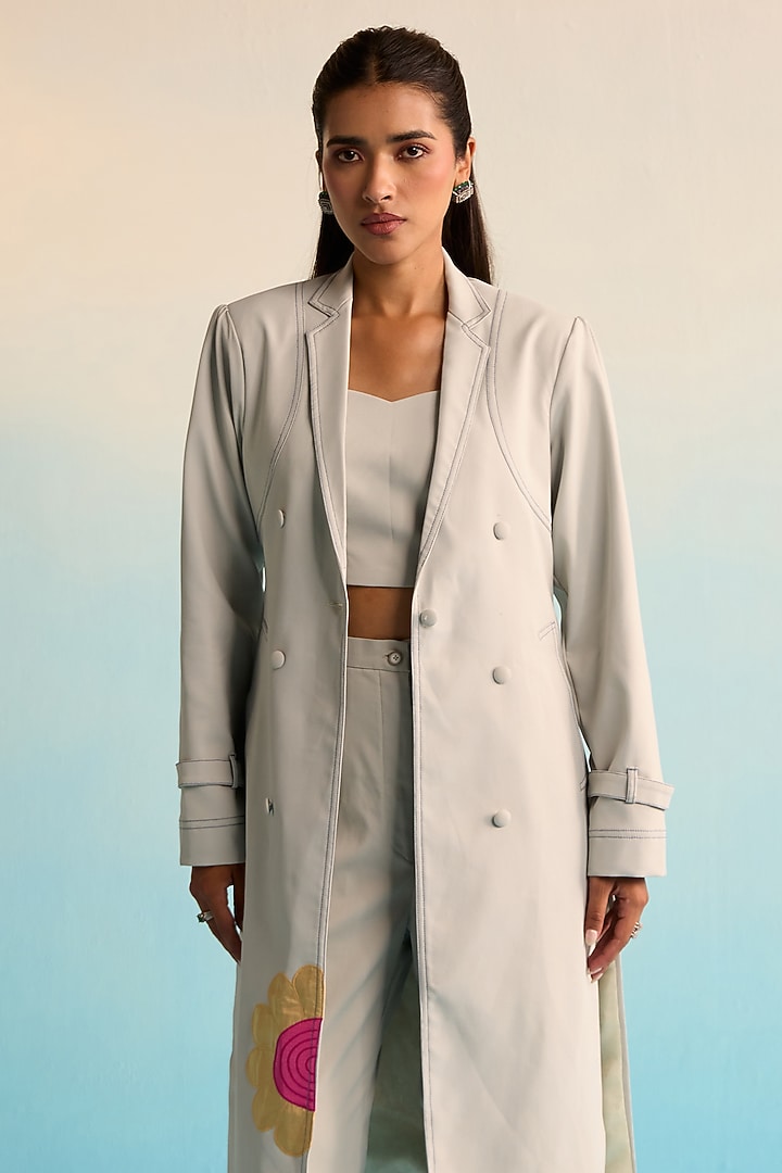 Grey Neoprene Applique Work Jacket Set by House of Armuse at Pernia's Pop Up Shop