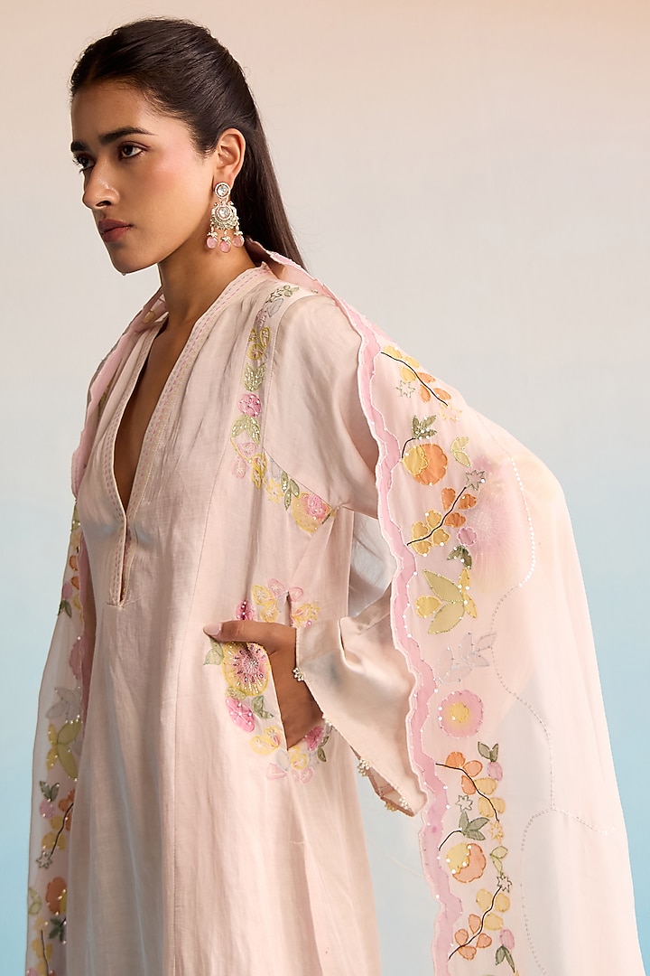Blush Pink Modal Silk Kurta Set by House of Armuse at Pernia's Pop Up Shop