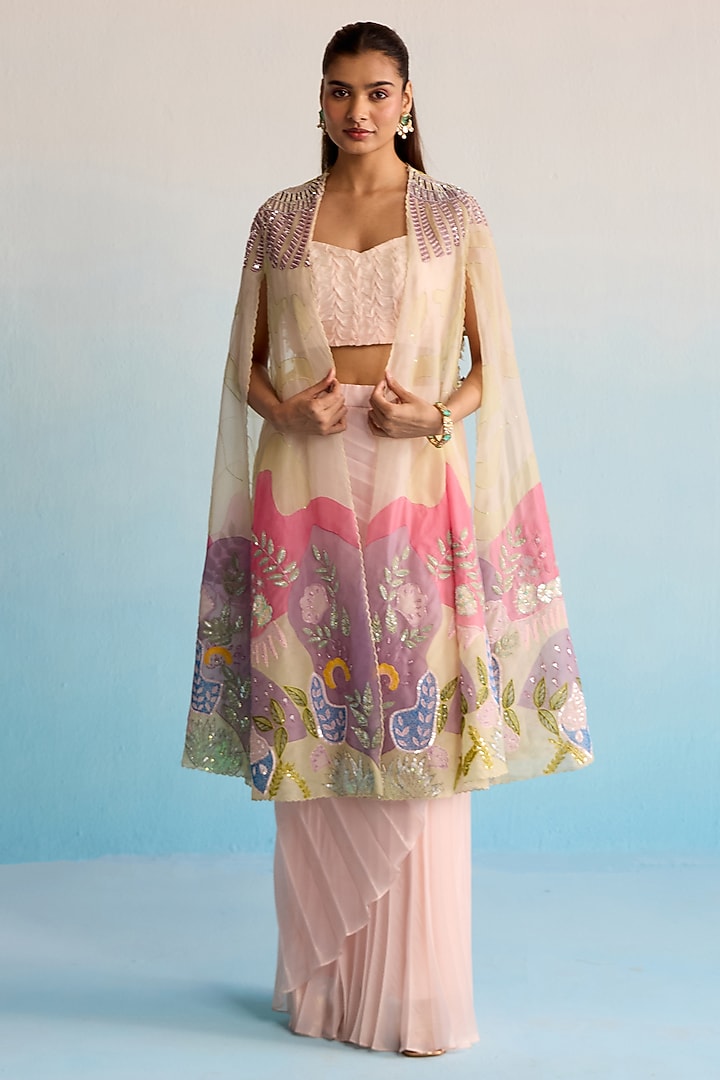 Blush Pink Shimmer Organza Skirt Set by House of Armuse at Pernia's Pop Up Shop