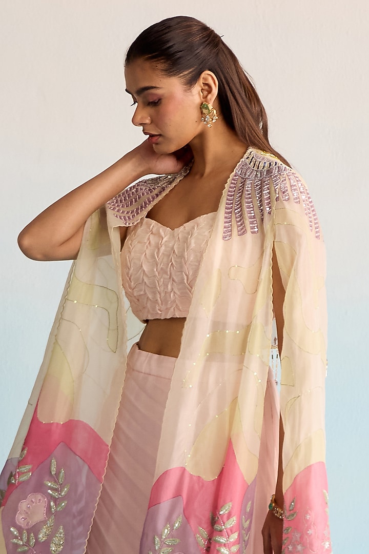 Blush Pink Shimmer Organza Skirt Set by House of Armuse at Pernia's Pop Up Shop