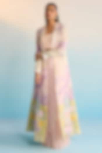 Blush Pink Sheer Organza Hand Painted Jacket Set by House of Armuse at Pernia's Pop Up Shop