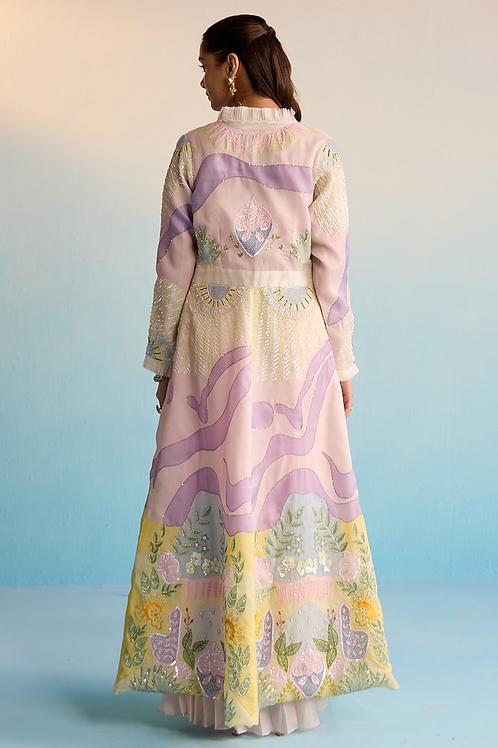 Blush Pink Sheer Organza Hand Painted Jacket Set by House of Armuse at Pernia's Pop Up Shop