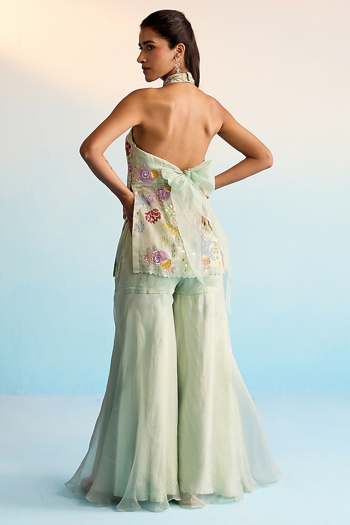 Mint Green Organza Hand Painted Kurta Set by House of Armuse at Pernia's Pop Up Shop