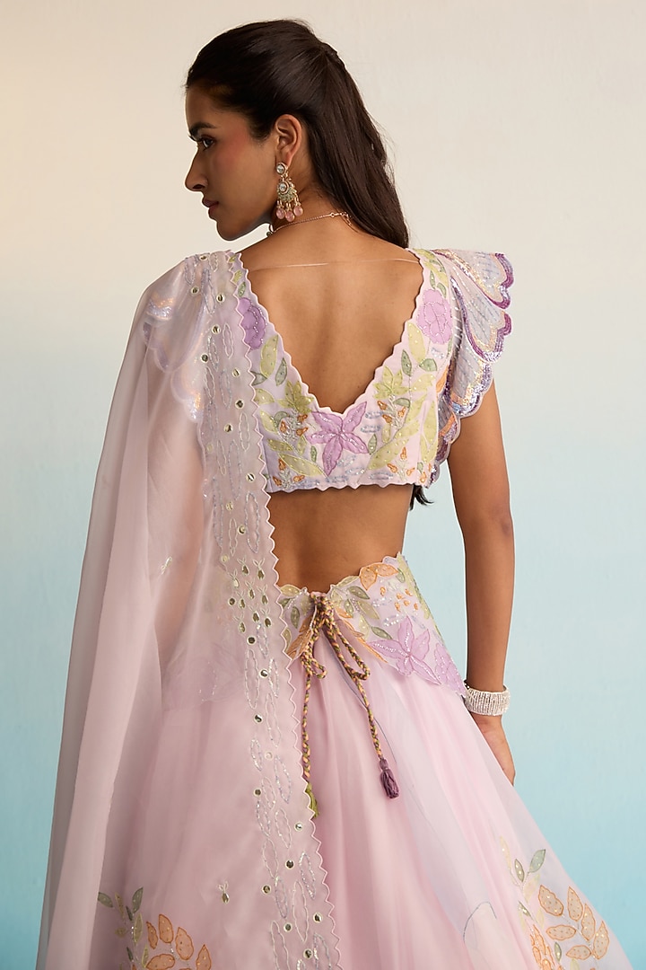 Lilac Organza Sequins Work & Handpainted Wedding Lehenga Set by House of Armuse at Pernia's Pop Up Shop