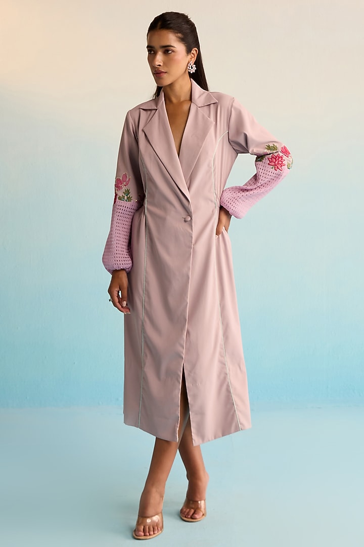 Lilac Neoprene Hand Painted Party Wear Dress by House of Armuse at Pernia's Pop Up Shop