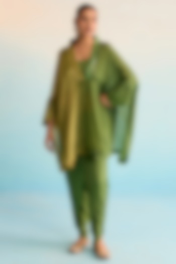 Green Rayon Crush Cutdana & Beadwork Cape Set by House of Armuse at Pernia's Pop Up Shop