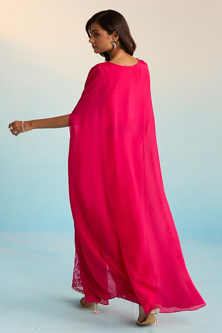 Hot Pink Rayon Crush Thread Embroidered Kaftan Set by House of Armuse at Pernia's Pop Up Shop