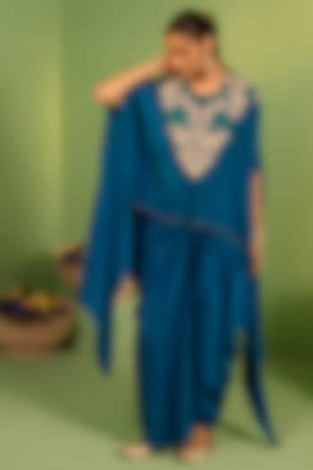 Blue Crepe Sequins & Marodi Work Kaftan Set by House of Armuse at Pernia's Pop Up Shop