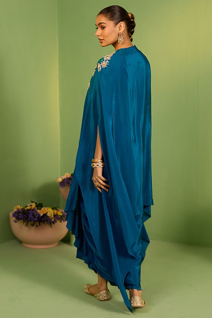 Blue Crepe Sequins & Marodi Work Kaftan Set by House of Armuse at Pernia's Pop Up Shop