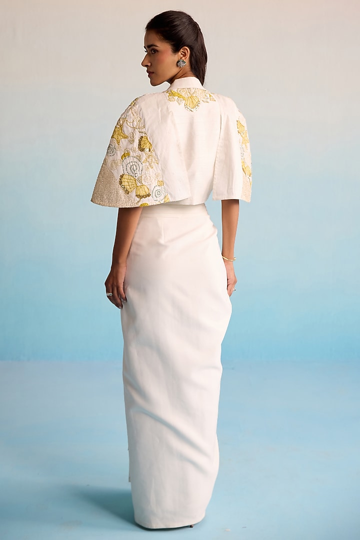 Ivory Neoprene Sequins & Cutdana Work Jacket Set by House of Armuse at Pernia's Pop Up Shop