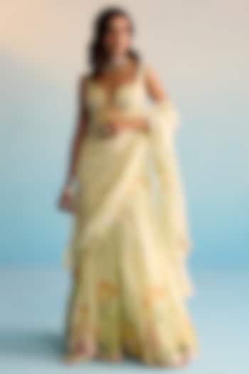 Lemon Yellow Soft Organza Cutdana Work & Hand Painted Wedding Lehenga Set by House of Armuse at Pernia's Pop Up Shop