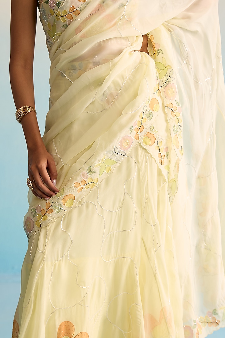 Lemon Yellow Soft Organza Cutdana Work & Hand Painted Wedding Lehenga Set by House of Armuse at Pernia's Pop Up Shop