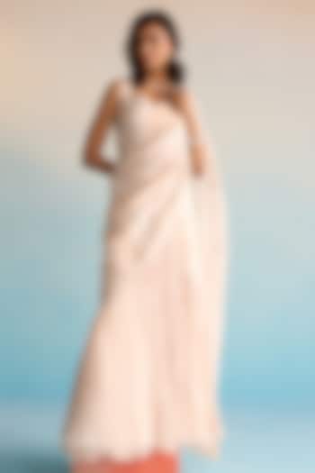 Blush Pink Organza & Silk Cutdana Work Pre-Draped Reception Saree Set by House of Armuse at Pernia's Pop Up Shop
