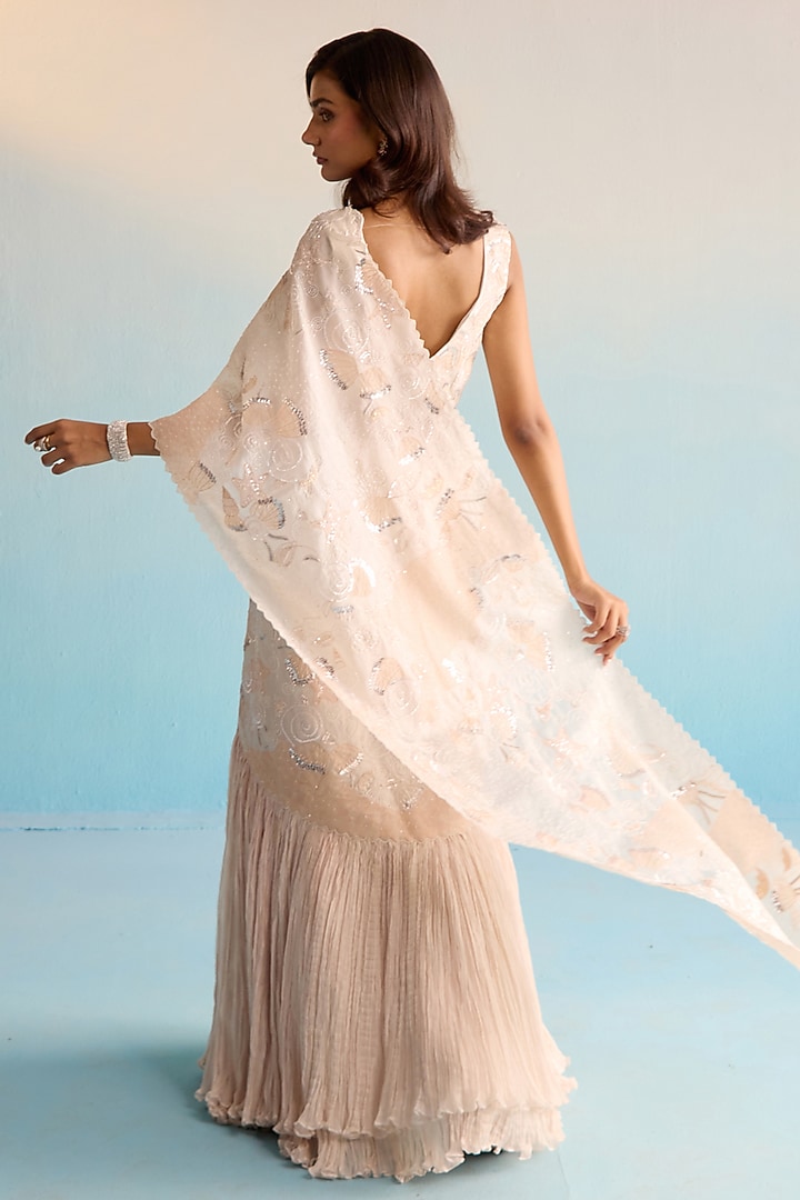 Blush Pink Organza & Silk Cutdana Work Pre-Draped Reception Saree Set by House of Armuse at Pernia's Pop Up Shop